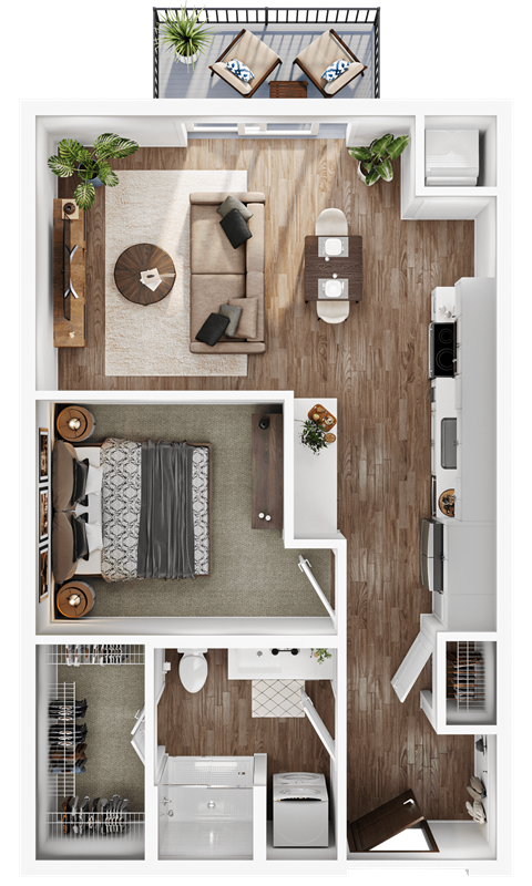 Floor plan for 1 bed, 1 bath, 650 sqft